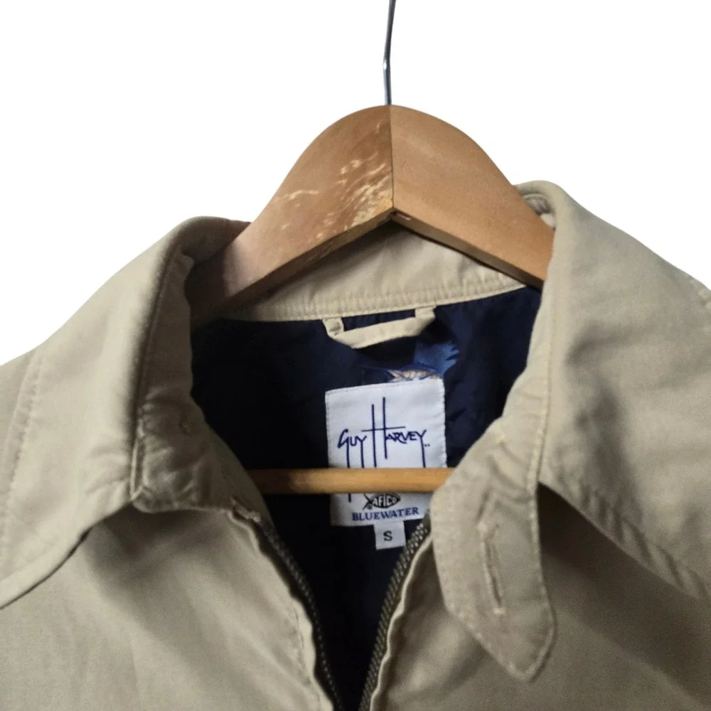 Guy Harvey AFTCO Full Zip Bomber Jacket Tan‎ Beige Fishing Small
